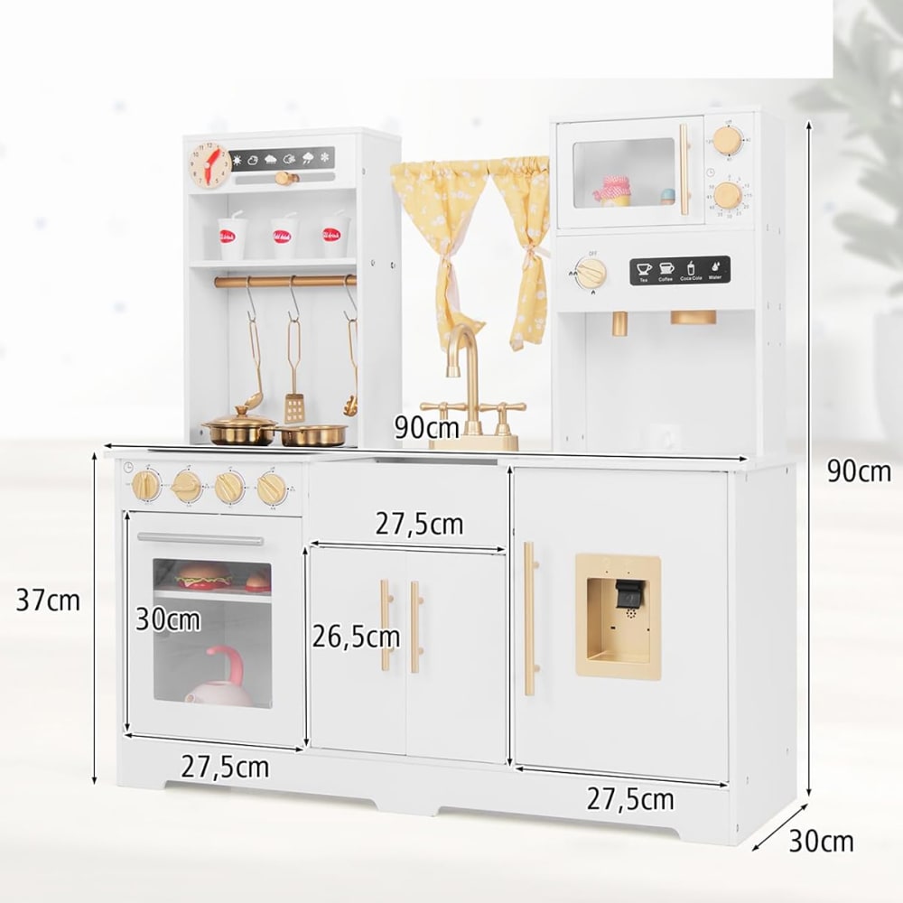 GOPLUS Cuisine en Bois Enfant avec Effet Sonore et Lumière, Kit Accessoires Cuisine Enfant avec Four, Machine à Laver, Téléphone, Cuisine de Jeu pour Fille Garçon 3+ Ans (Noir