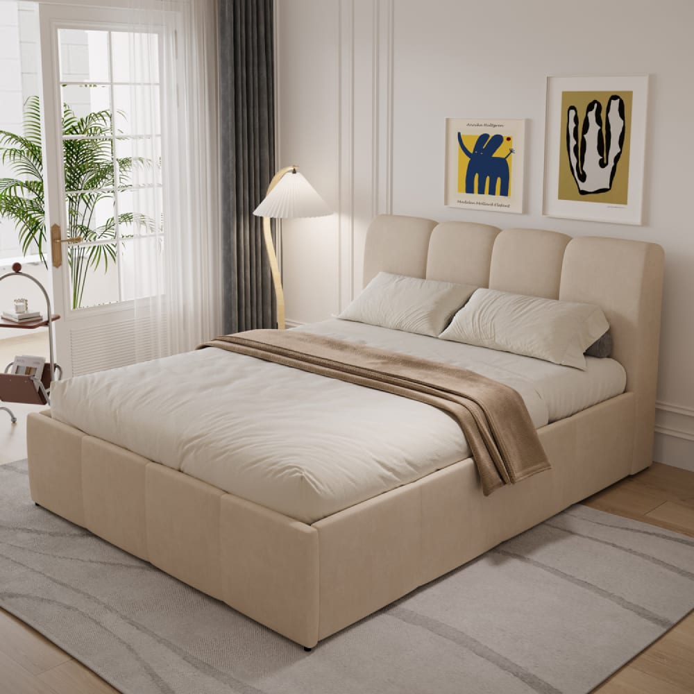 Cloud Bett Truhe 160x200cm beige Samt Baltimore