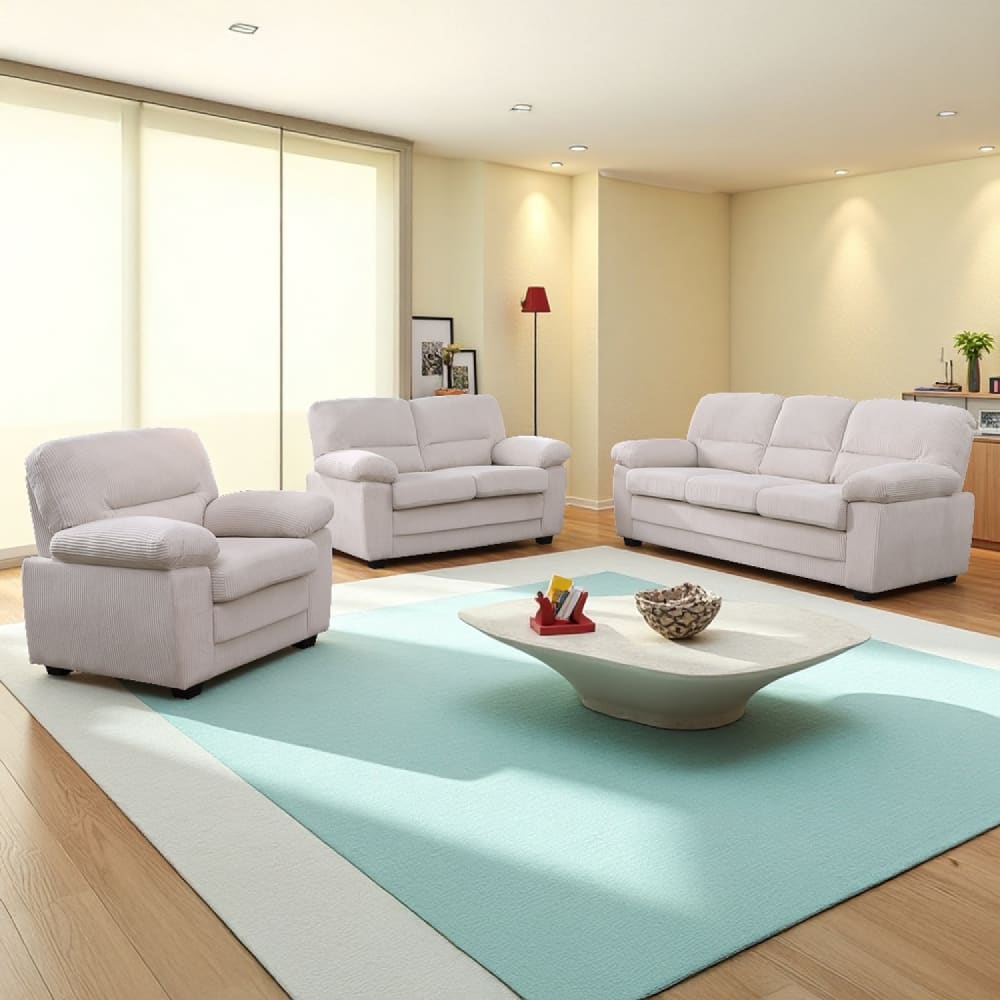 3-Sitzer-Sofa + 2-Sitzer-Sofa + Sessel aus beigem Cord Lincoln