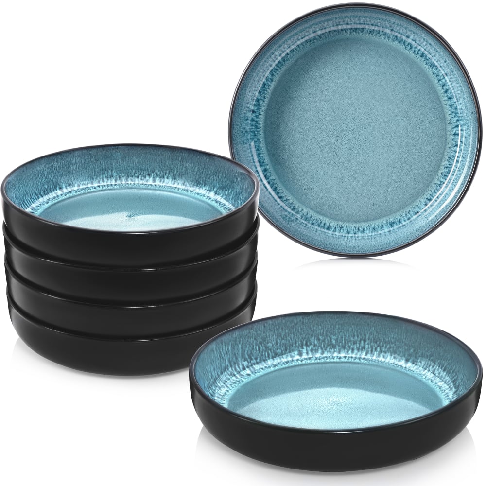 6er Set Pastaschalen aus Steingut, blau Vigo