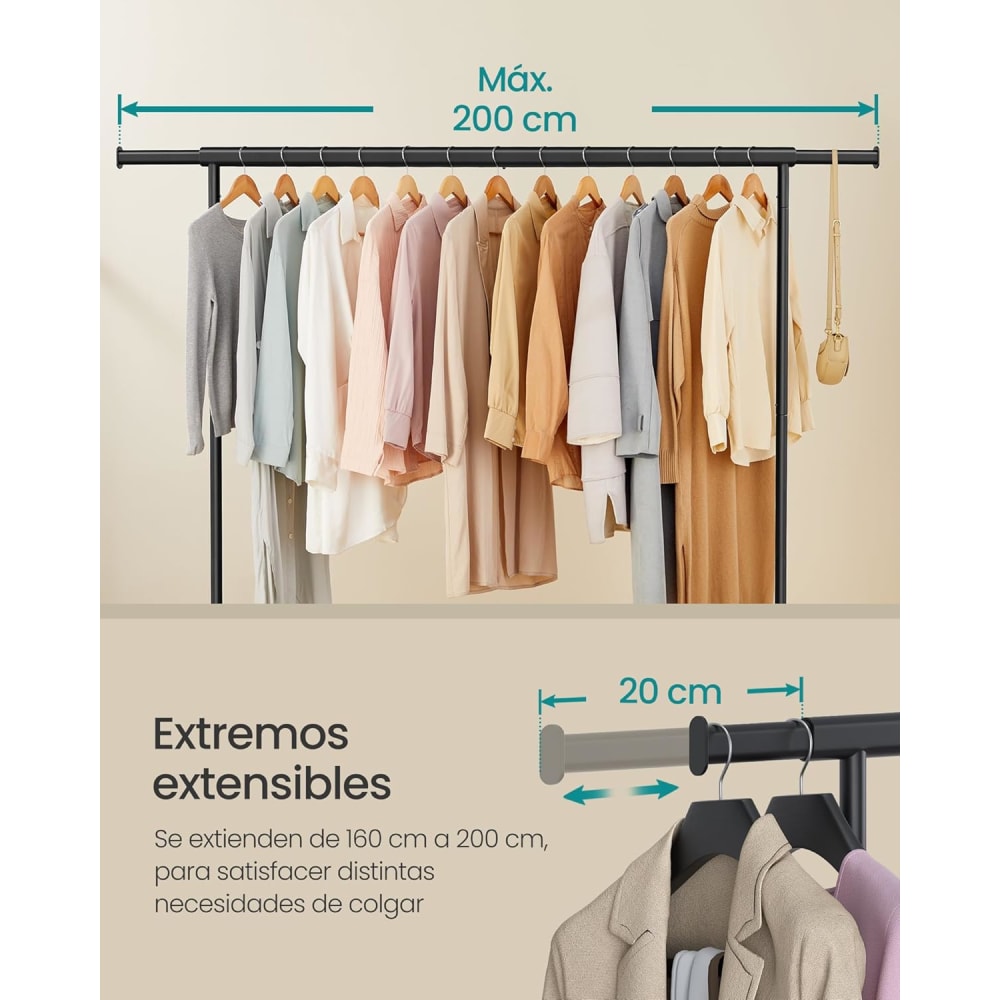 Burro de ropa perchero de Estancia Moderna en color Negro con ruedas y 2 barras para zapatos 75x157x42 cm | Leroy Merlin