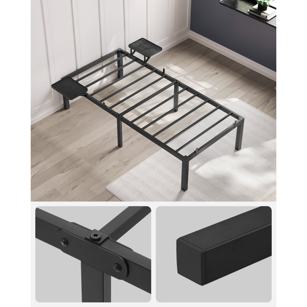VERFARM Moderna Struttura Per Letto In Metallo, Con Testiera In Legno, Struttura Per Letto Con - 9