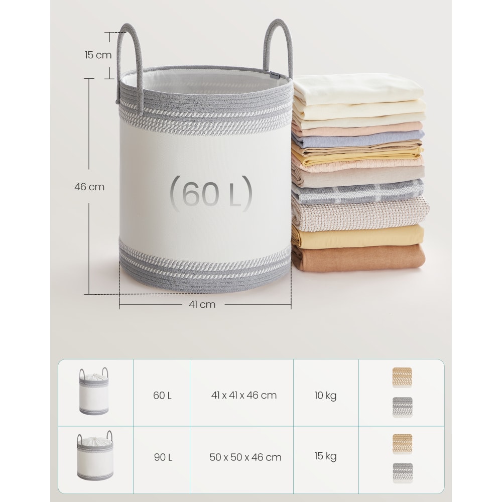 Cesto Portabiancheria Pieghevole TRIXES 75L In Tessuto Grigio Con Manici – Per Camera, Bagno, Lavanderia - 2