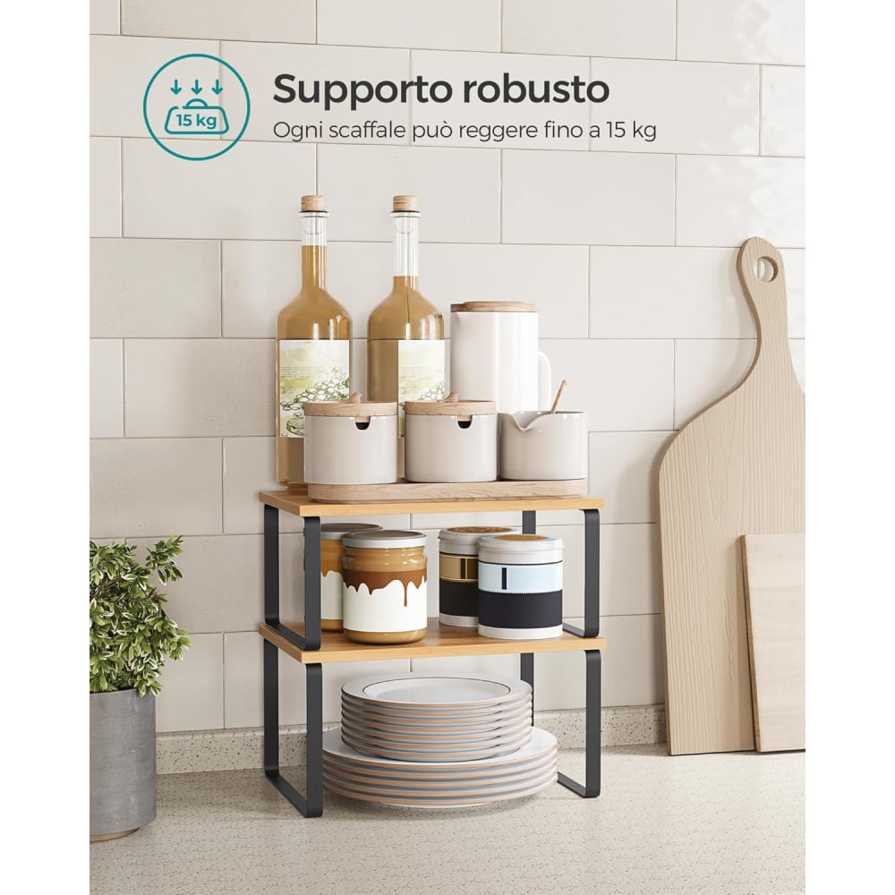 Scaffale Portaspezie A 2 Ripiani CEWROM In Ferro – 35,5x33 Cm, Salvaspazio, Per Cucina, Bagno E Camera Da Letto