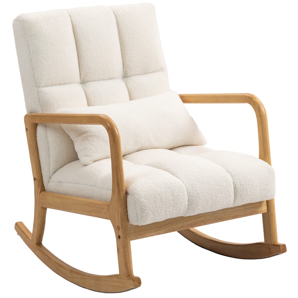 HOMCOM Sedia A Dondolo In Velluto Con Cuscini – Dondolo 15°, Schienale Ergonomicamente Sagomato, Braccioli, Base In Gomma, Carico Max 120 Kg, Per Soggiorno E Relax
