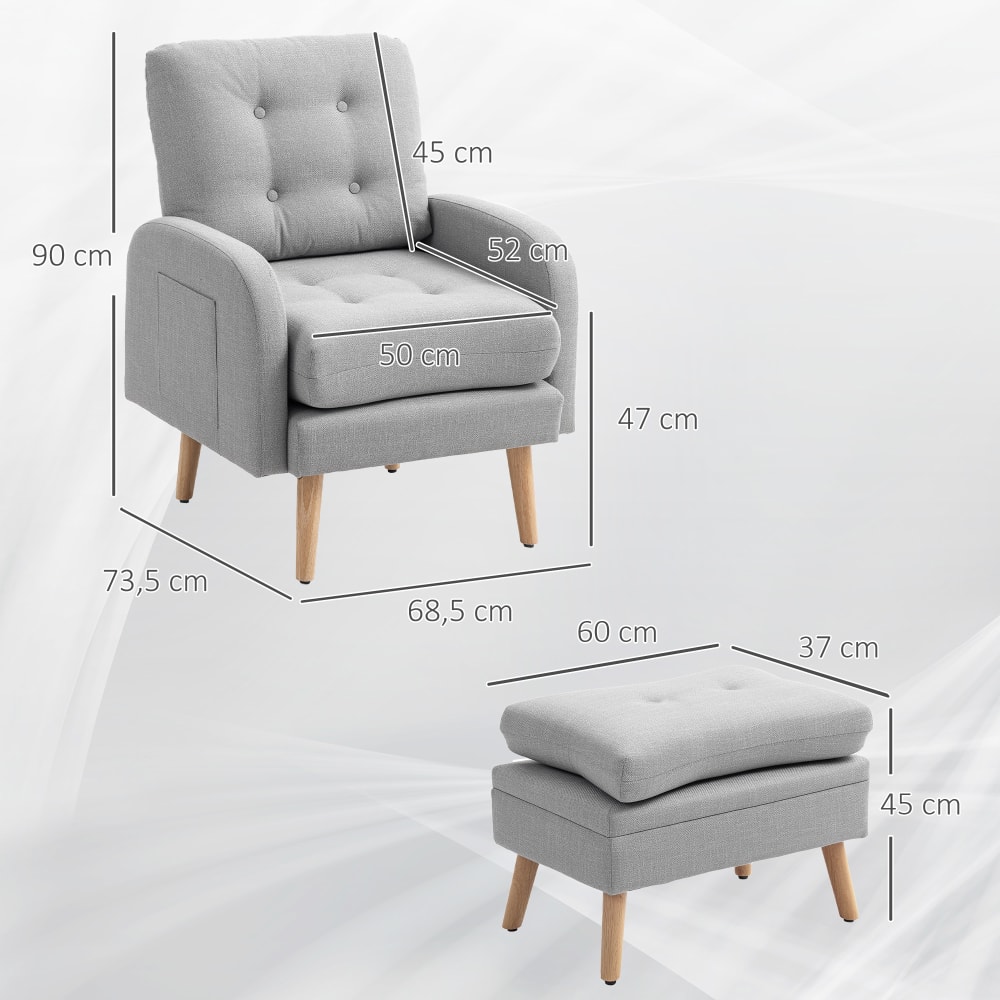 Fauteuil Gris Clair 60 Cm Tissu - Fauteuil - Chaise Relaxante Mobilier Salon Canape Design Decoration Interieur 86071188