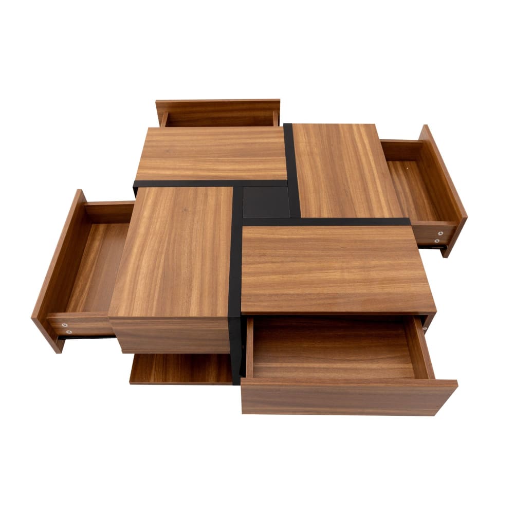 Quadratischer Couchtisch mit 4 Schubladen in Holzoptik, Beige