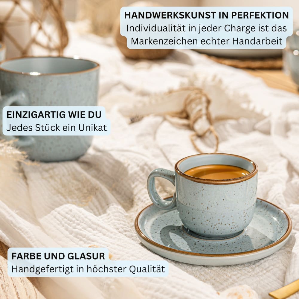 12er Set Espressotassen aus Steingut, blau Rio lagune