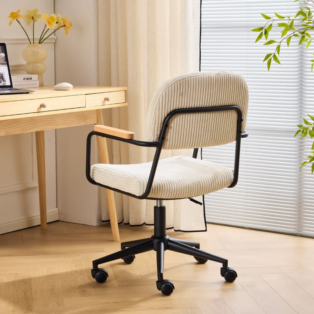 Fauteuil Bureau Rétro Velours Taupe Sanilac – Pivotant 360°, Hauteur Réglable, Confort Longue Durée