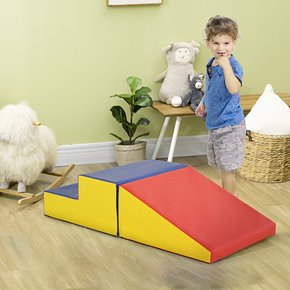 HOMCOM 7PCS Module motricité bébé Parcours motricité bébé Blocs de Construction en Mousse EPE avec Housse en revêtement synthétique - Jouets éducatifs pour Enfants d'âge préscolaire