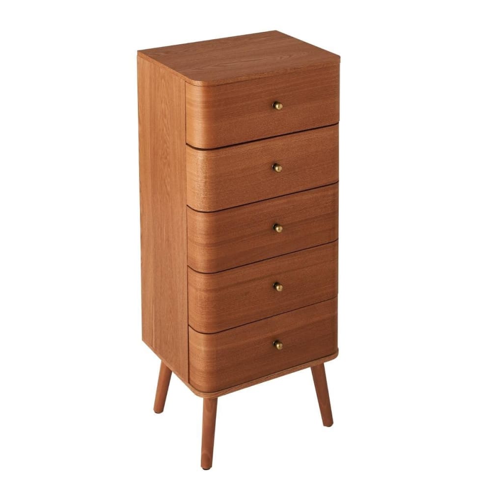Hochkommode mit 5 Schubladen H100 cm - Holzdekor hell Karl
