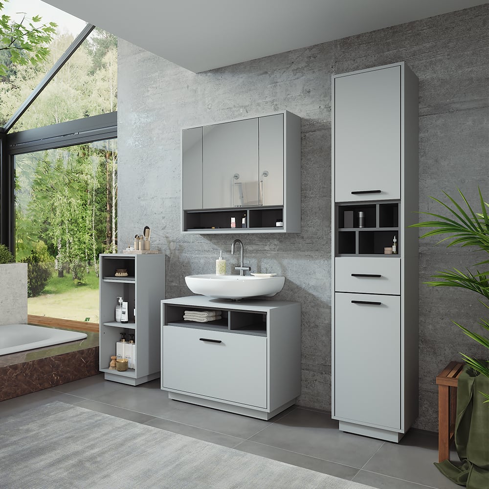 Badmöbel-Set 4-teilig Grau/Anthrazit 80x64cm