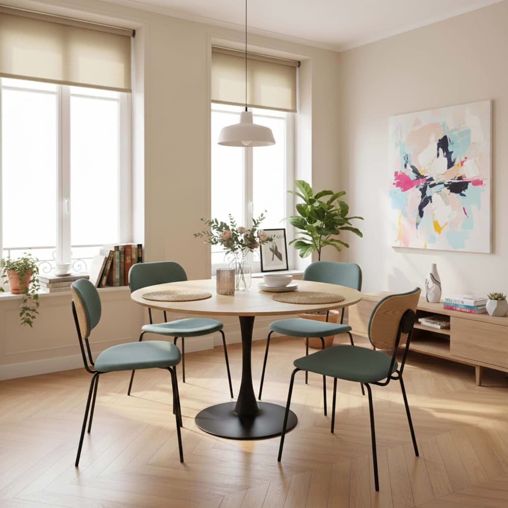 Tavolo Da Pranzo Quadrato Mingone 100x100 Cm – Per 4/6 Persone, Effetto Legno E Gambe In Metallo