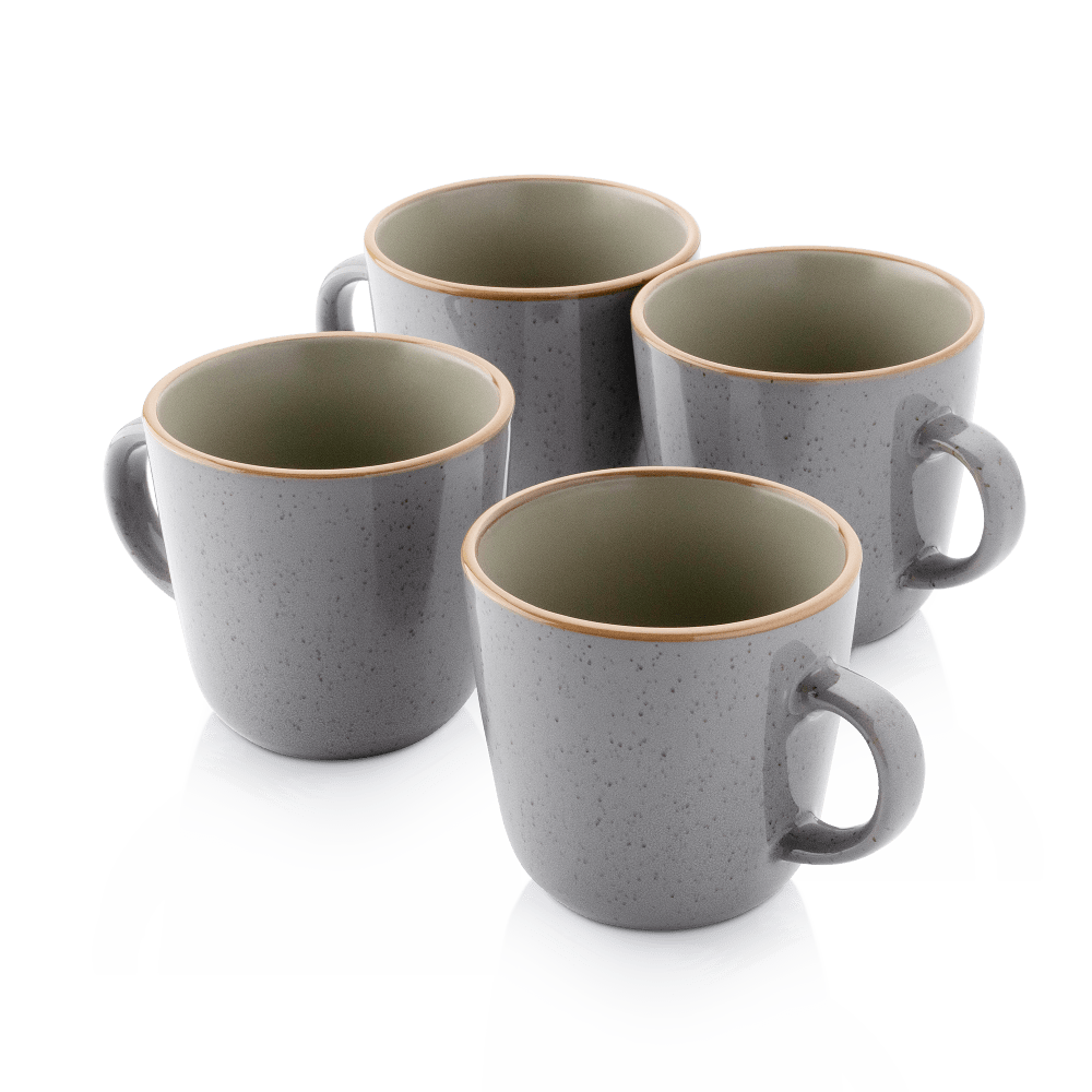 4er Set Kaffeebecher aus Steingut, grau Rio perlgrau