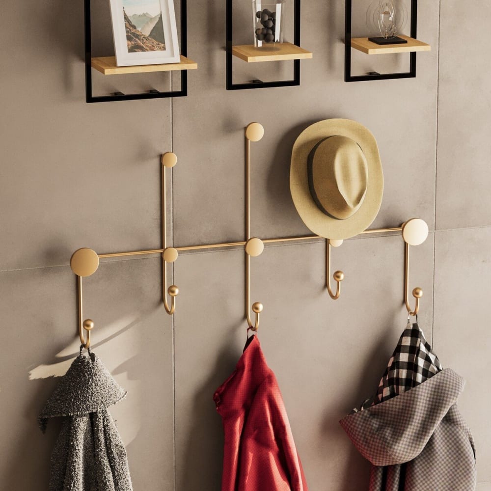 Appendiabiti da parete con 8 ganci in metallo dorato H45 cm Iyon | Maisons du Monde Appendiabiti da parete con 8 ganci in metallo dorato H45 cm Iyon | Maisons du Monde