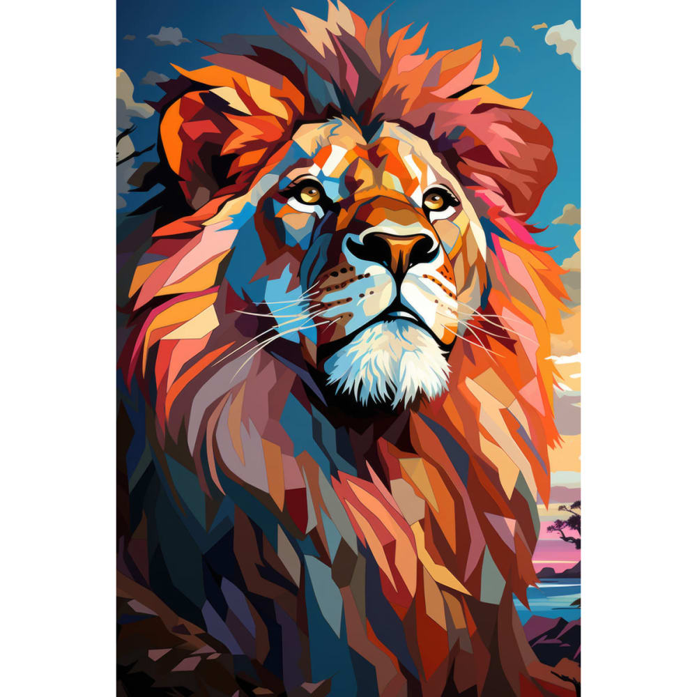 Mosaïque Portrait De Lion En Marbre - Carreau Mural 12x16 Pouces - Art Fait Main Turquie