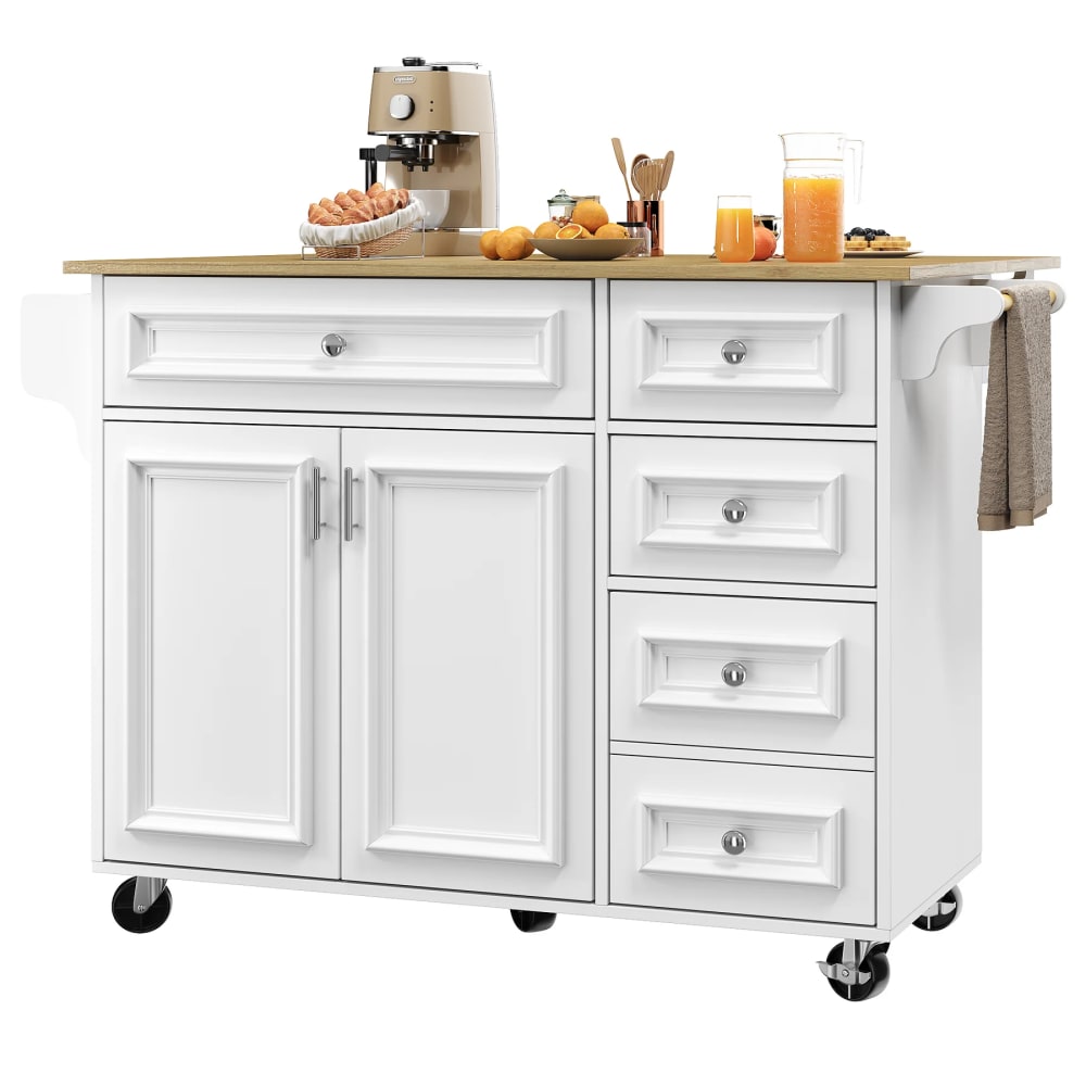 Küchen-Sideboard mit Holzarbeitsplatte und Schubladen, Weiß