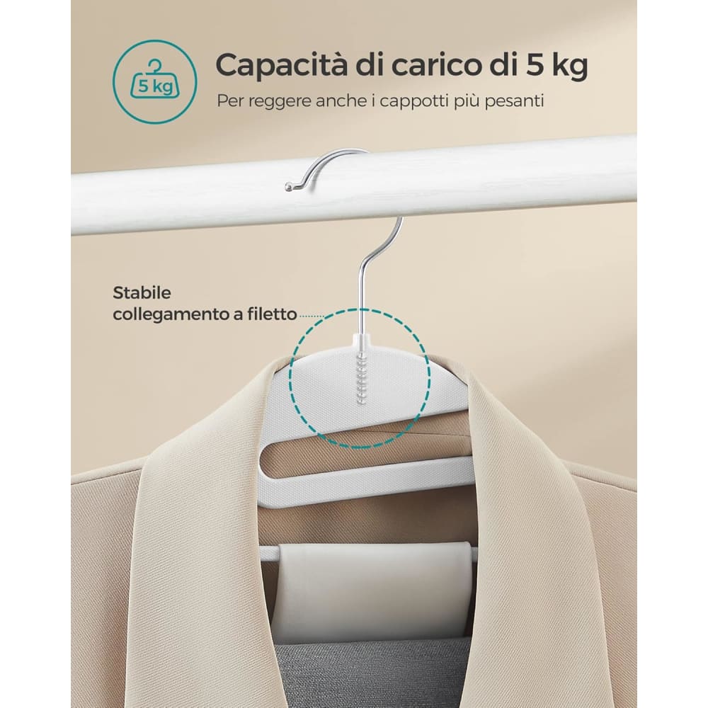 Cofan Set 6 Grucce Appendini In Plastica Modello Oslo – Antiscivolo, Bianco, 38x18 Cm, Perfette Per Abiti