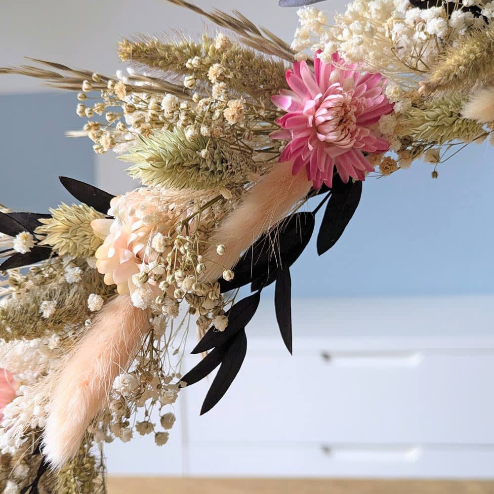 Couronne De Fleurs Séchées Violette 25 Cm Widdop - Élégante Décoration Murale Pour Porte D'Entrée Et Intérieur