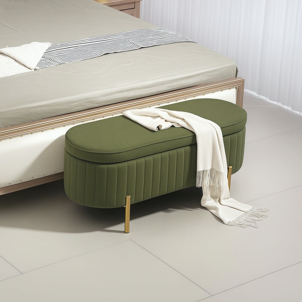 Banc Rembourré HOMCOM Avec Grand Espace Rangement - Banc Coffre Vert 100x40x42cm, Idéal Entrée Salon Chambre