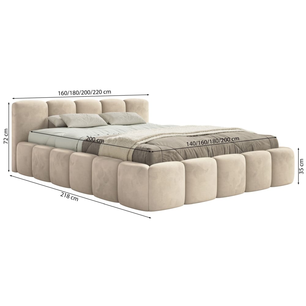 Polsterbett 200x200 mit Bettkasten, Samt, graubeige Cloudy low