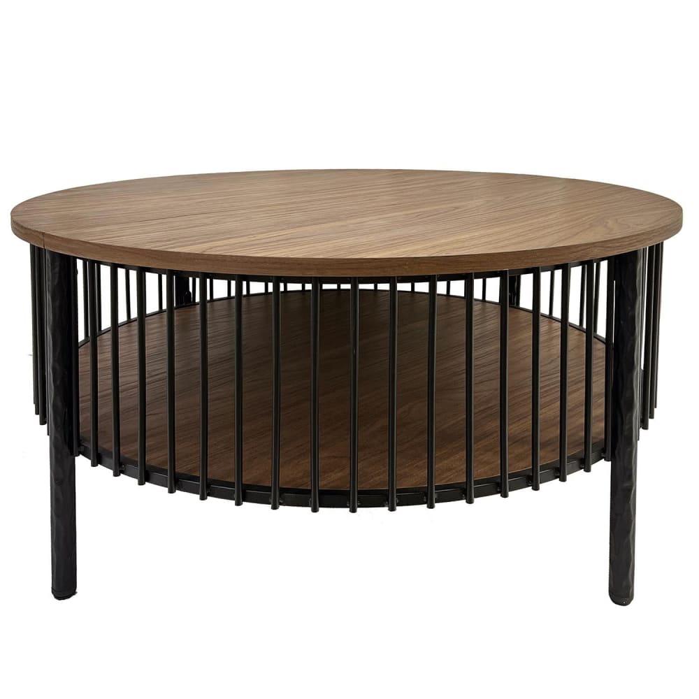 Runder Couchtisch mit Stauraum L84cm Curcuma Holz und Metall lackiert Curcuma