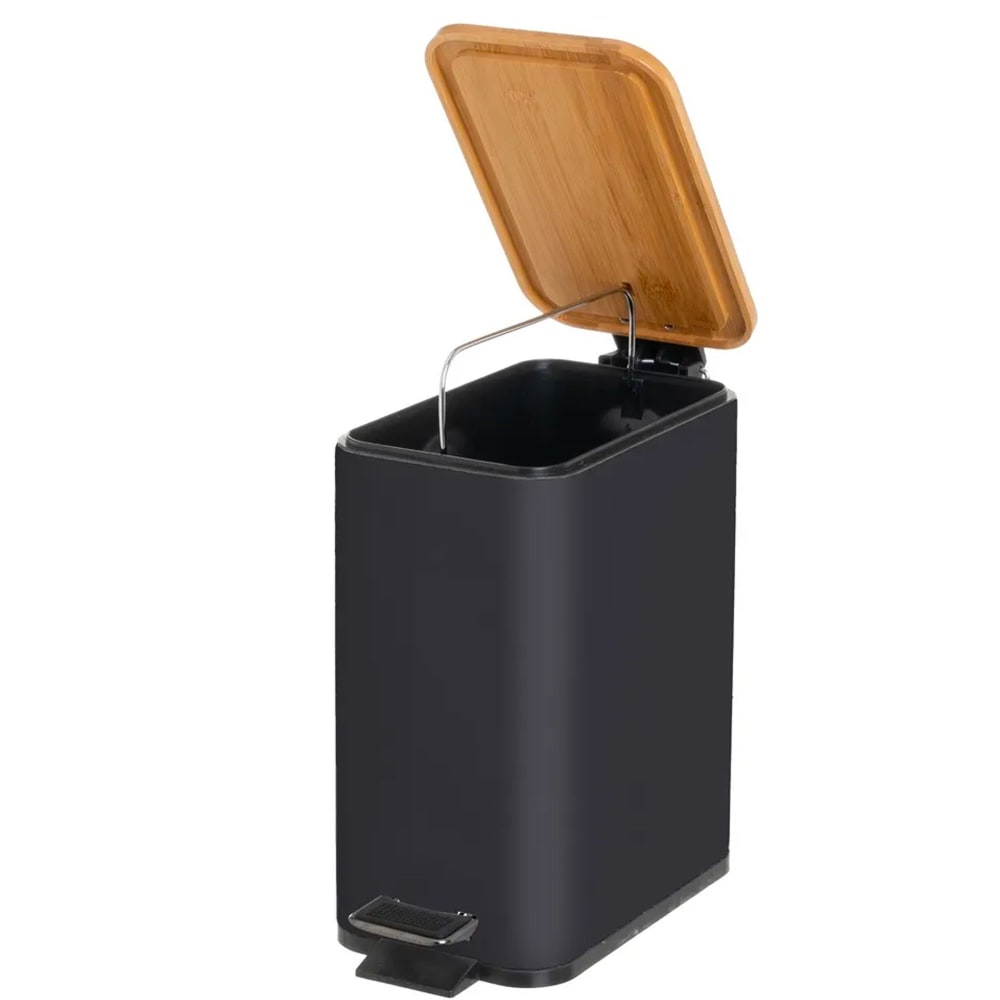 Poubelle à Pédale Rectangulaire 5L Noire - Neuf, Acier, Fermeture Douce, Pour Salle De Bain Ou Cuisine