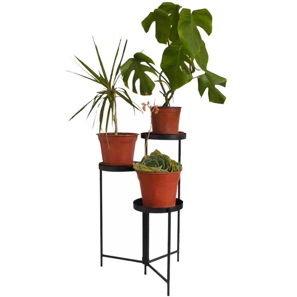 Support De Plantes En Métal à 3 Niveaux - 89,9 Cm - Design Creux Et Robuste Pour Intérieur Et Extérieur (noir) - 7