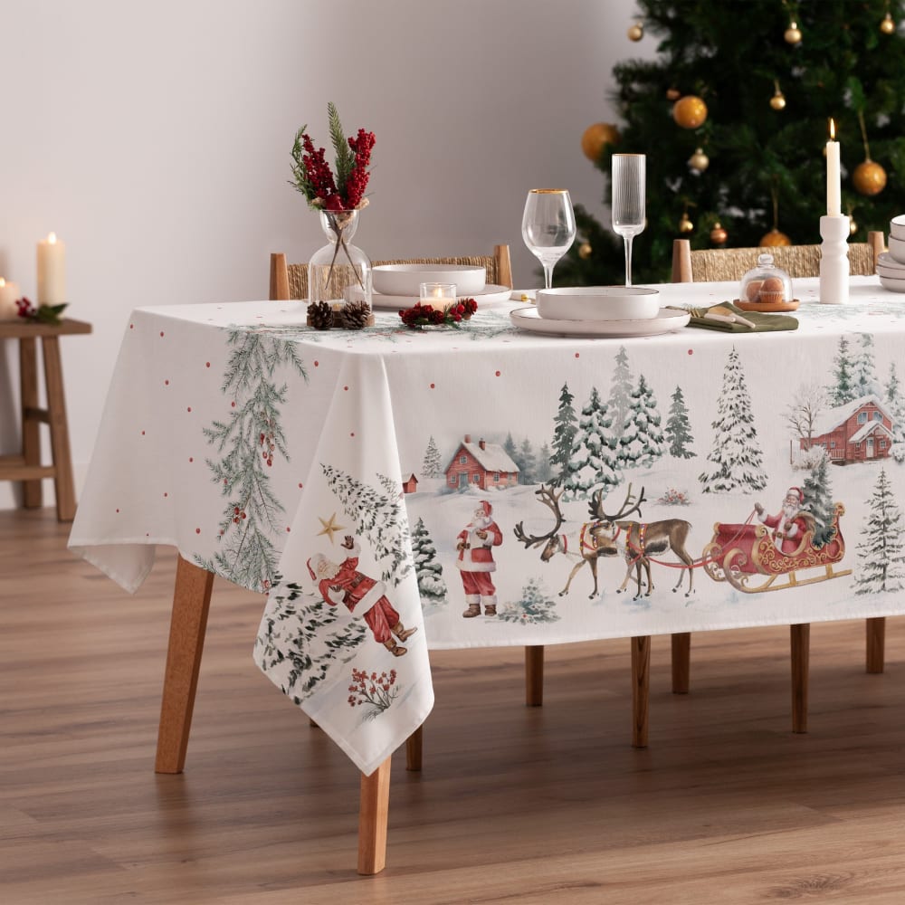 CAROMIO Weihnachtstischdecke Quadratisch 138x138 Cm – Abwaschbar & Wasserfest Mit Santa Claus Motiv Für Weihnachtsfeier, Winterdekoration & Festliche Tafel Abwaschbar Polyester
