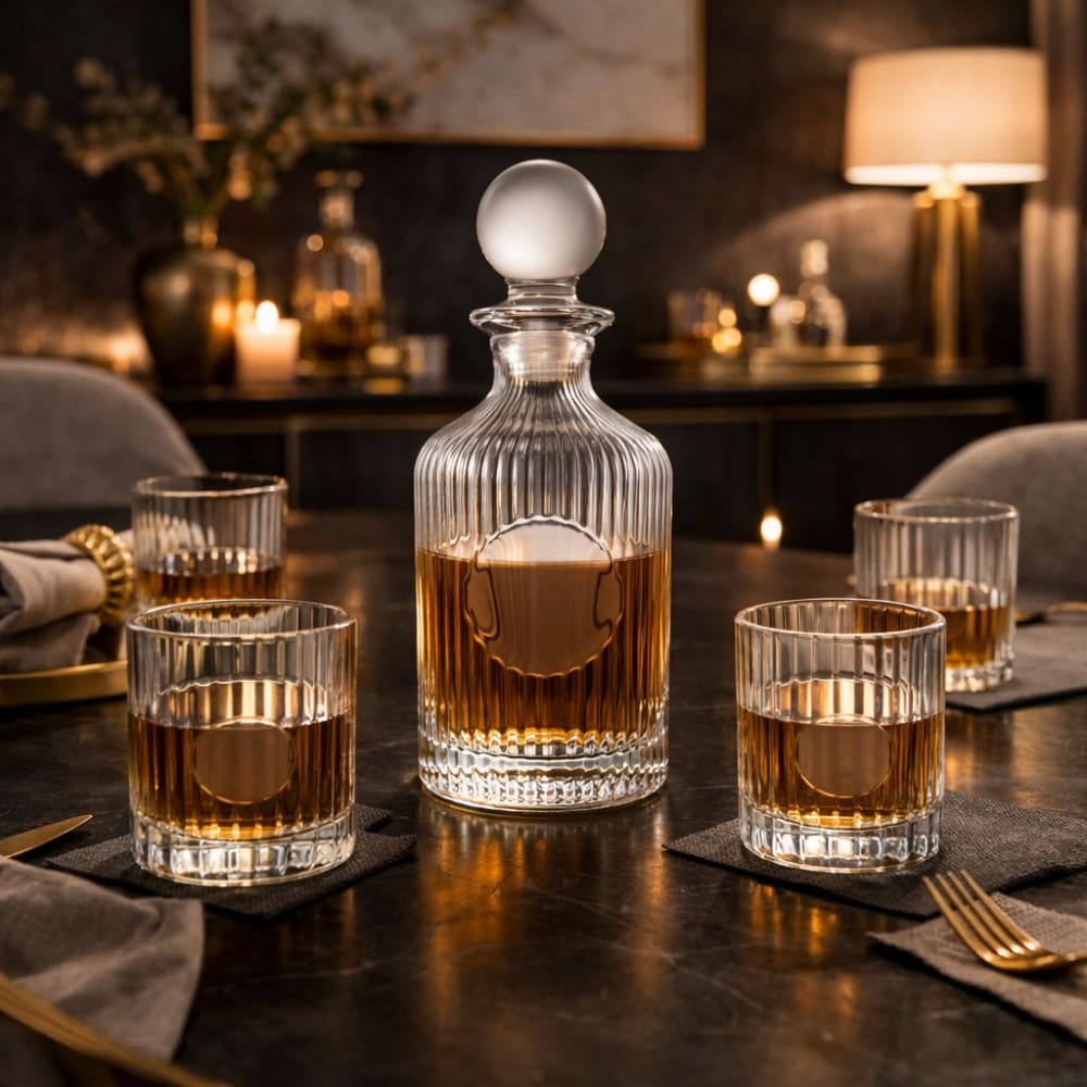 Set di decanter per whisky, regalo per uomini, marito, fidanzato, papà, con 4 bicchieri da whisky incisi, 4 cubetti di ghiaccio, pinze e imbuto, decanter per liquori, bourbon, scotch, whisky, vodka