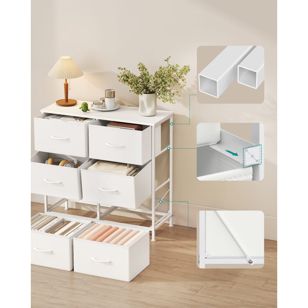 Commode 6 tiroirs - KEZO - Blanc+chêne - Panneau de particules E1