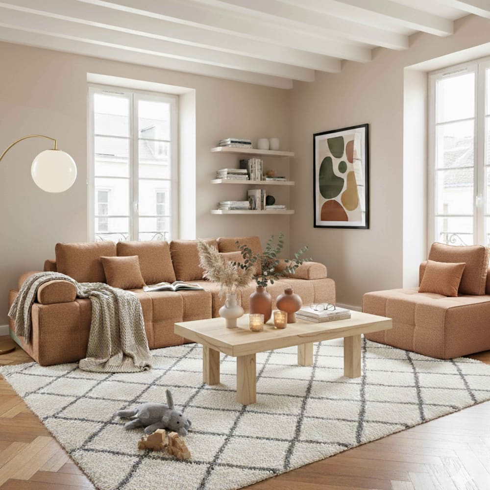 Linker Sessel für modulares Stoffsofa mit terrakottafarbenen L 140 cm Snuggy