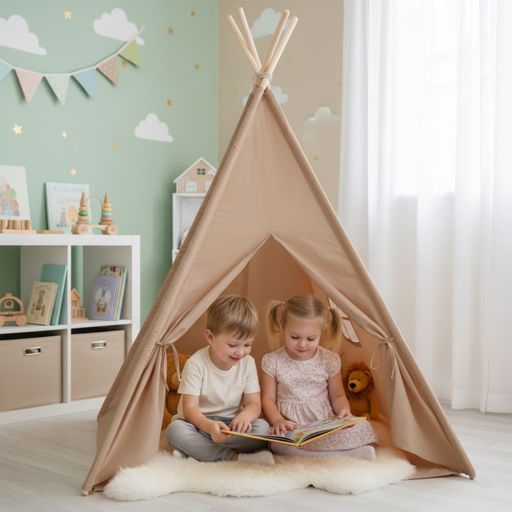 KNECKES® Tipi Enfant 110x110x170 Cm – Tente Cabane Intérieur/extérieur – Sac Rangement Inclus
