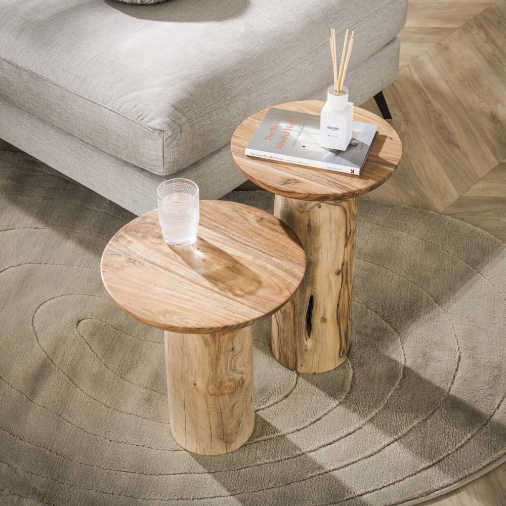Rundes Beistelltisch-Set aus Akazienholz Chawen