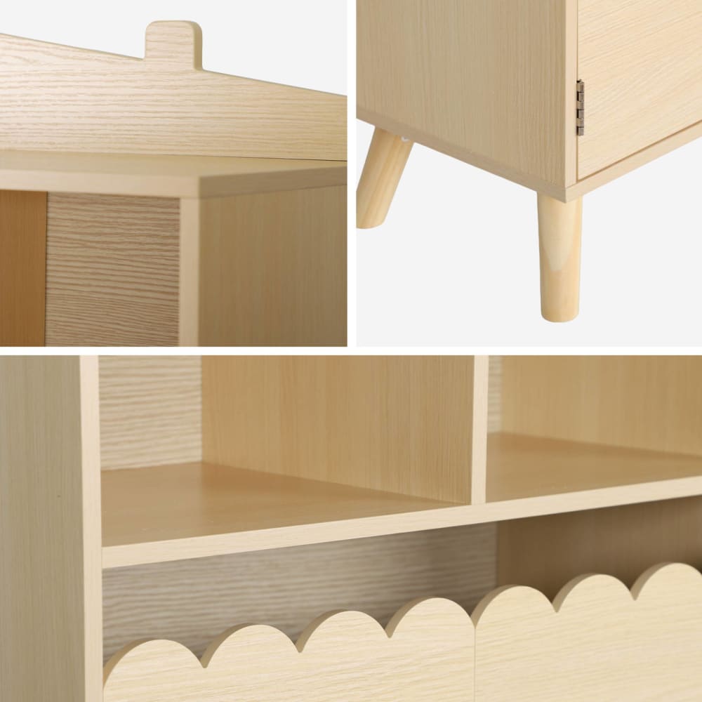 Bibliothèque enfant, 2 portes et 4 étagères naturel - Sweeek