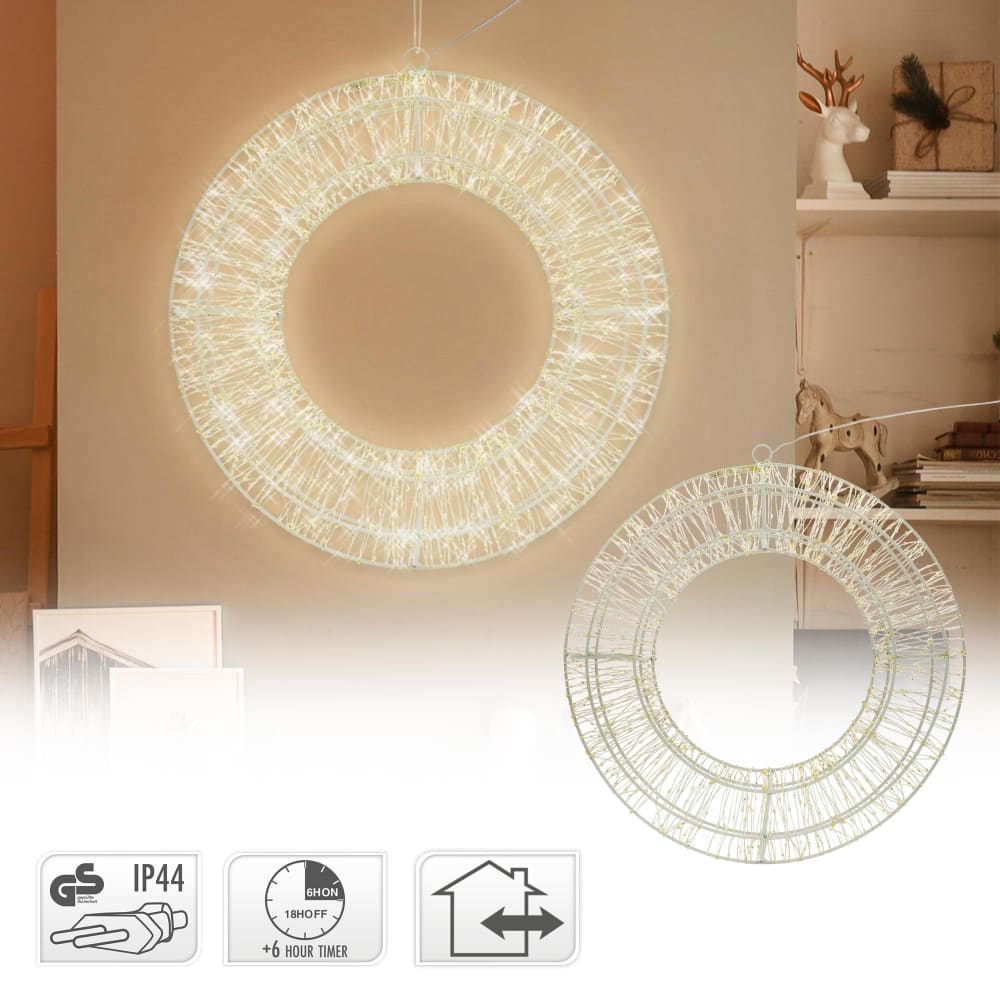 LED Lichterkranz Ø50cm 1440 LEDs Warmweiß Timer Aussen aus Metall