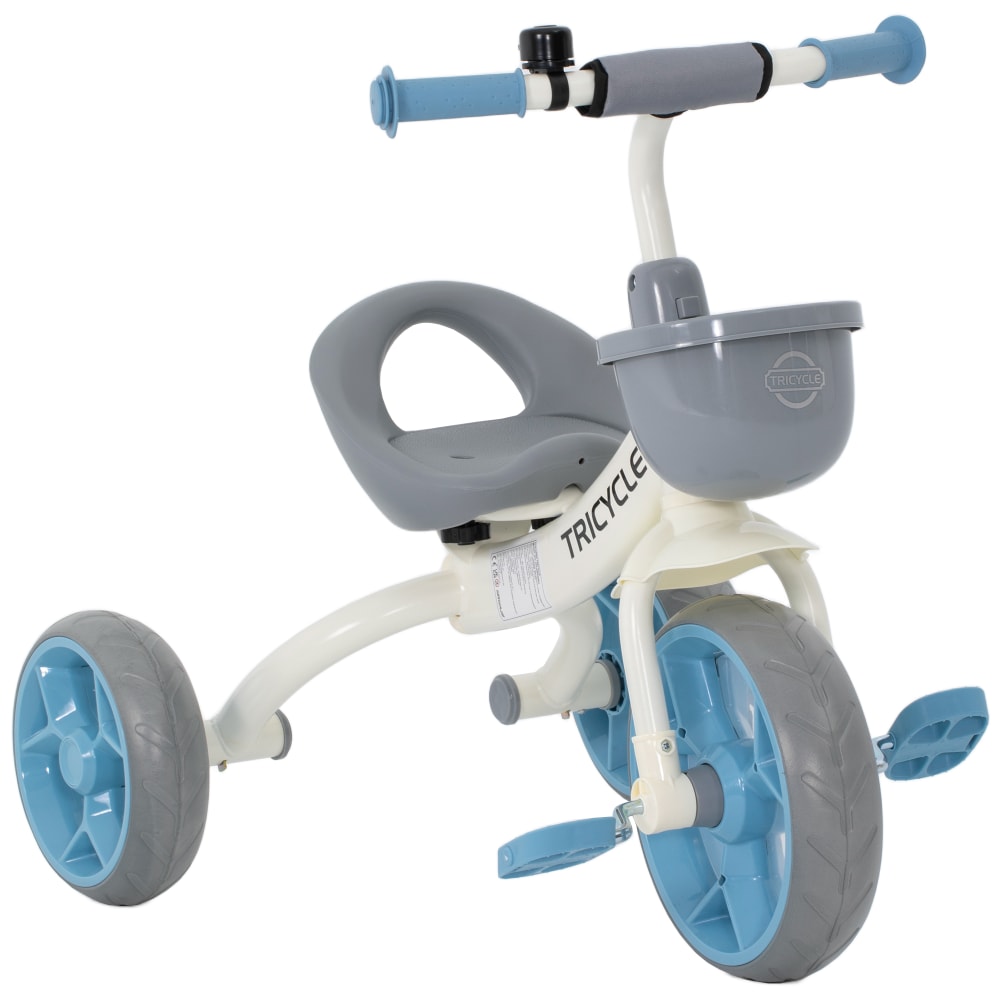 Tricycle de marque Smoby. Canne parentale amovible et réglable en hauteur. Cadre en métal robuste. Système de roue libre à l'avant pour éviter que les pédales ne tournent quand le parent pousse