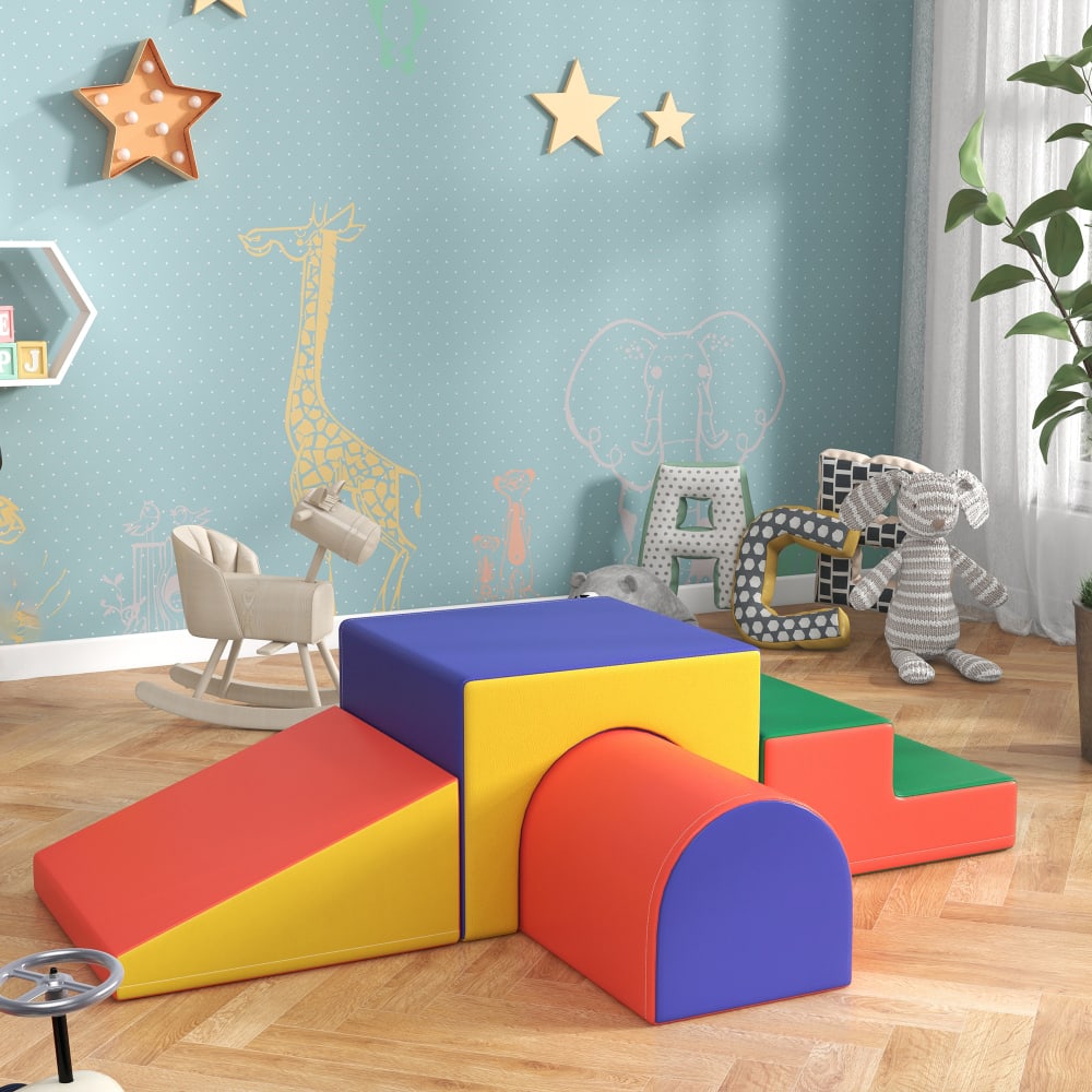GOPLUS 4 Blocs Motricité En Mousse – Tunnel, Triangle, Marche, Demi-cercle, PU+EPE Haute Densité, Attaches Agrippantes, Dès 3 Ans