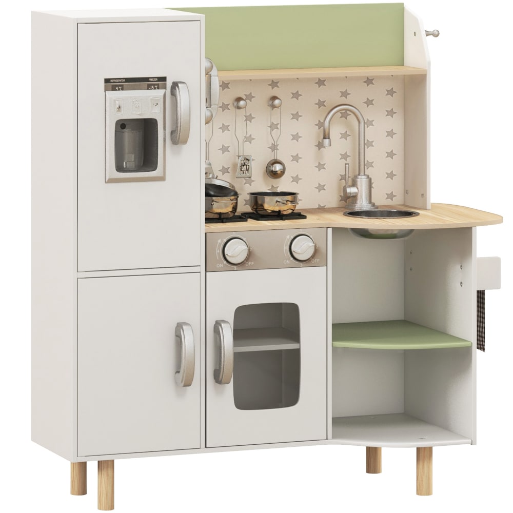 ROBUD Cuisine pour enfant en bois avec machine à café, machine à glaçons, barbecue, vaisselle et repas de jouets – Convient aux enfants à partir de 3