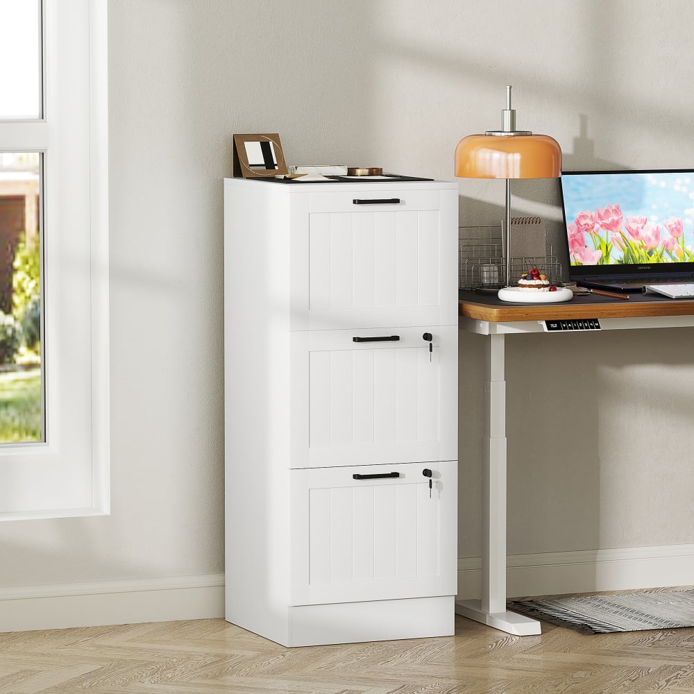 Dripex Caisson Bureau 3 Tiroirs Métal Blanc - Meuble Rangement Mobile Avec Roulettes Verrouillables Et Serrure, 45x39x60 Cm