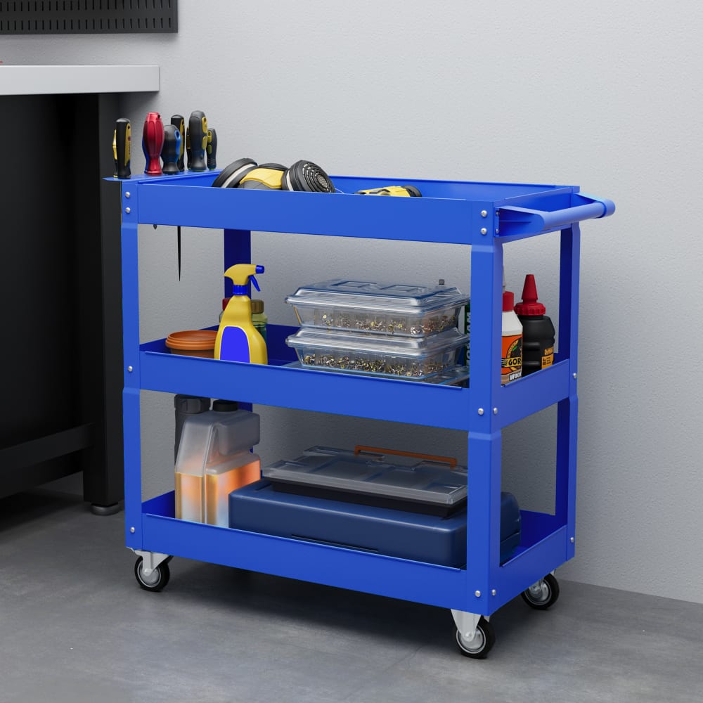 Relaxdays Chariot D'Atelier 3 Niveaux - Charge 100kg - Bleu - Outils Et Rangement Mobile