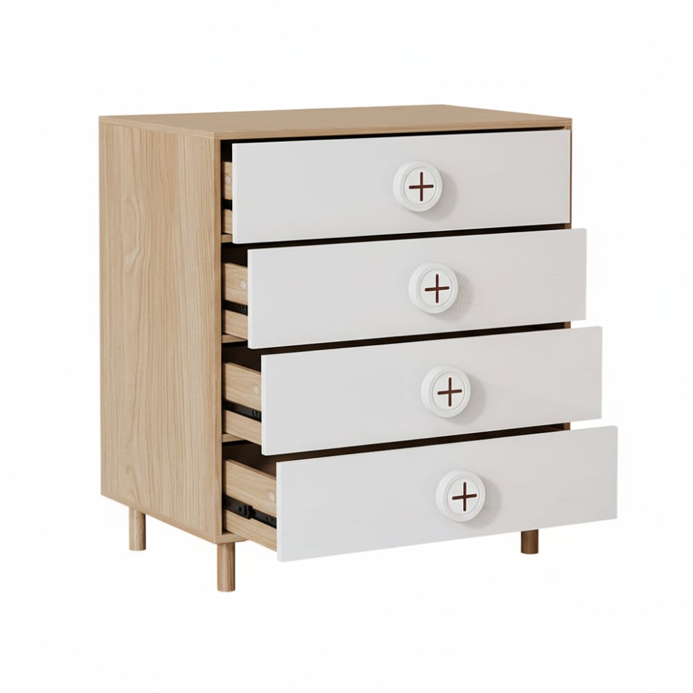 Holzkommode mit 4 Schubladen, weiß