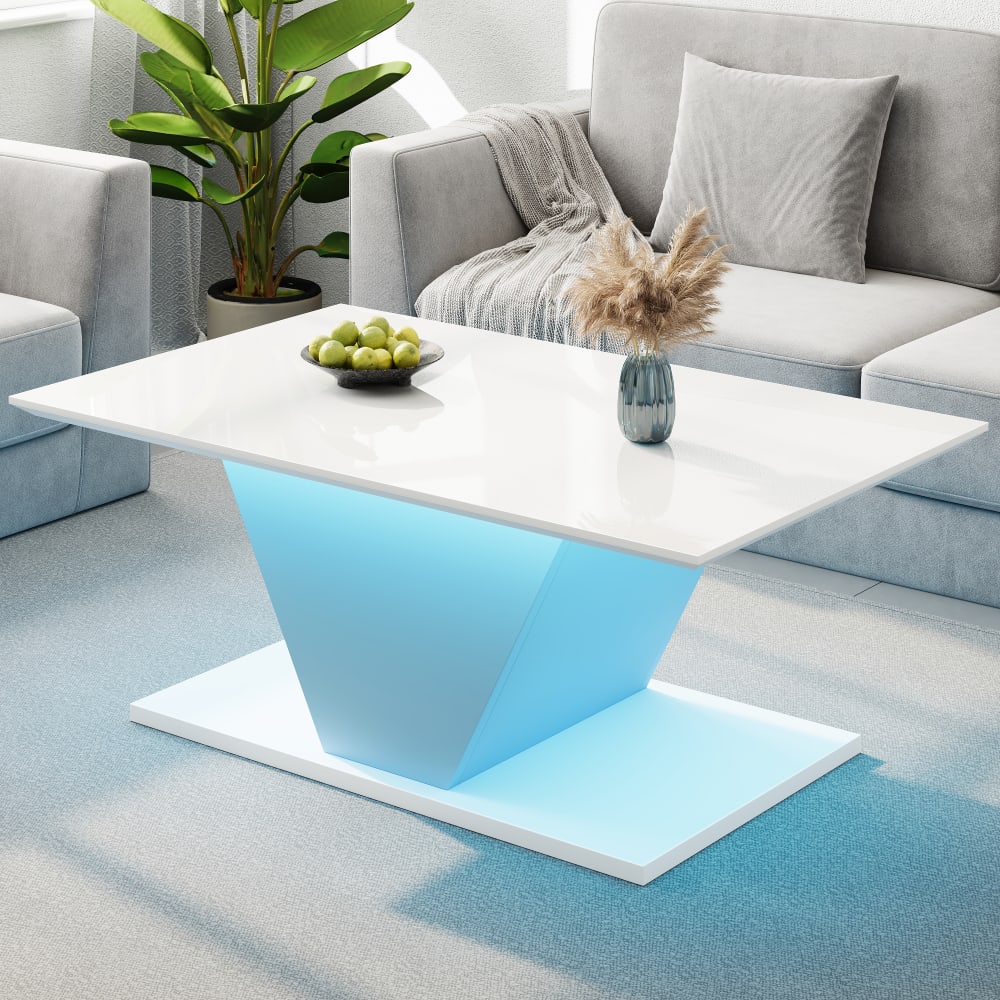 Lackierter Couchtisch mit LED-Beleuchtung,Weiß