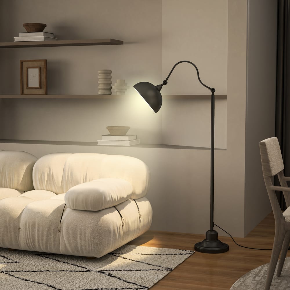 Lampadaire Design HonoDing Nickel Satiné - Tête Rotative 360°, Abat-jour Argile, Pour Salon & Chambre