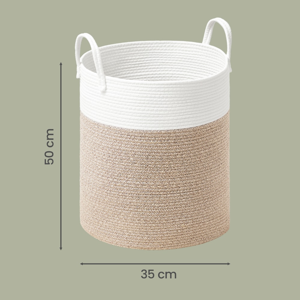 Panier à linge volume 60 l corde en coton avec poignées blanc et