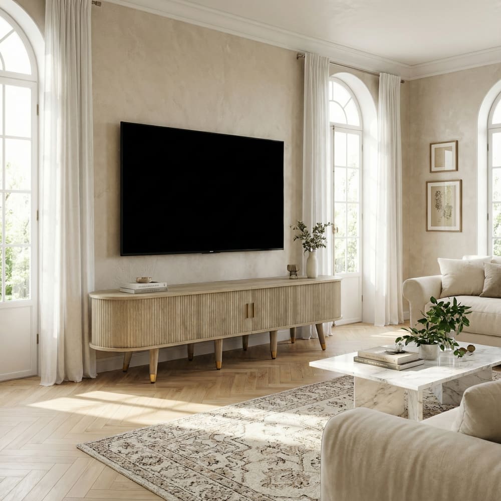 Meuble TV Style Industriel 175cm Avec LED - Armoire Salon 3 Portes - Aspect Bois Naturel Rustique