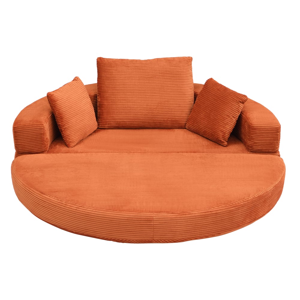 Ovales Klappbettsofa aus Cord mit Kissen, Orange