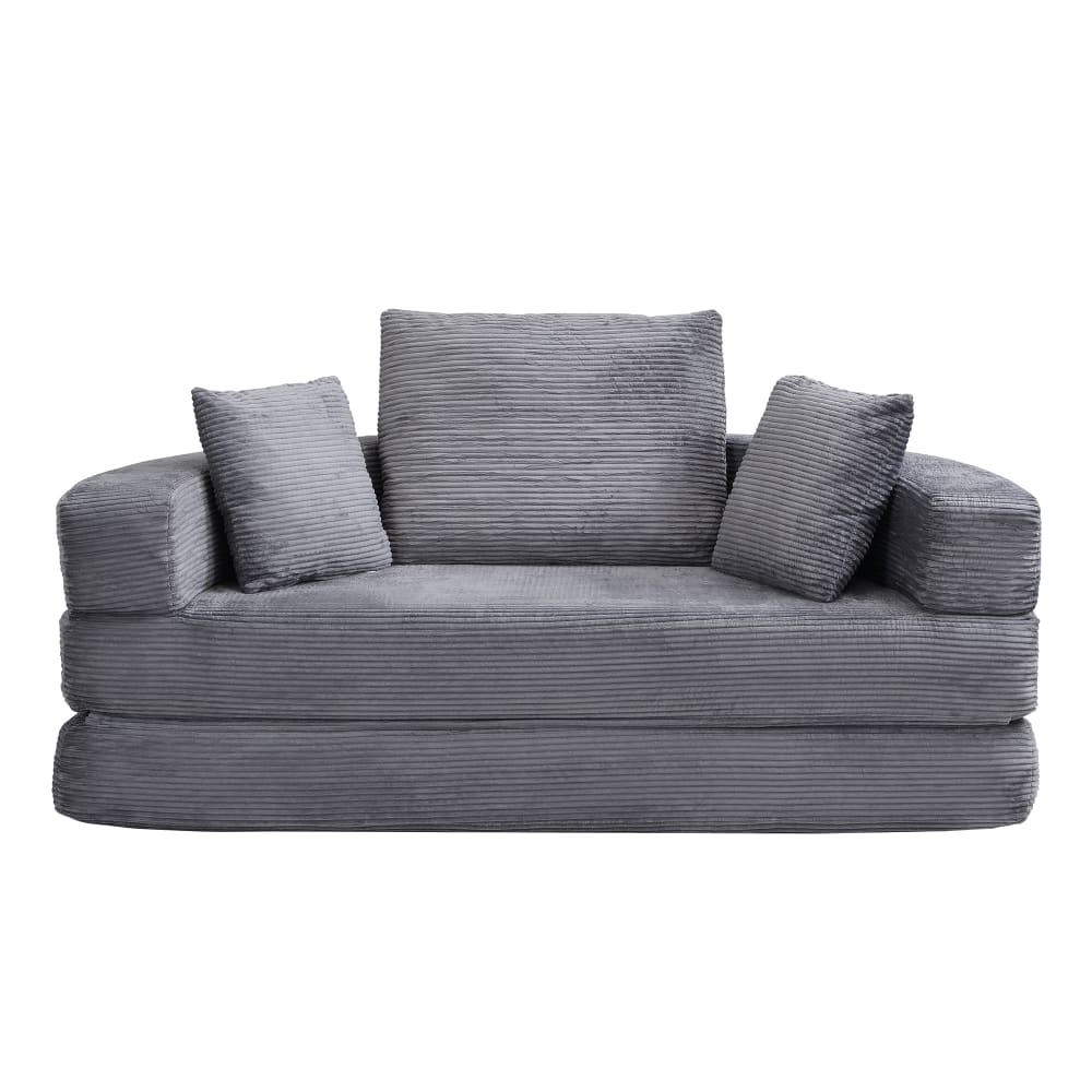 Ovales Klappbettsofa aus Cord mit Kissen,Grau