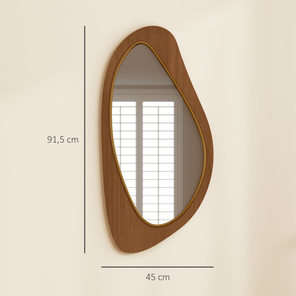 Miroir Mural Irrégulier Avec Cadre En Bois - Asymétrique Ondulé Moderne Pour Salon, Chambre Et Entrée