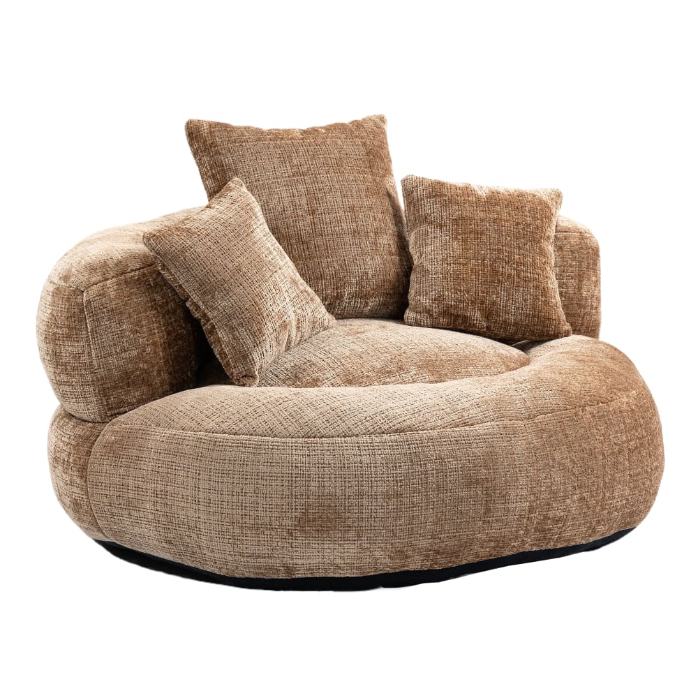 Runder Loungesessel aus Chenille-Stoff mit Kissen,Braun